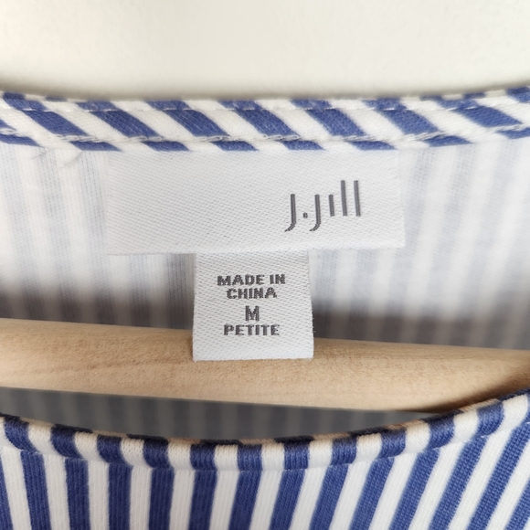 J. Jill Blue White Striped 3/4 Sleeve Midi Dress Sz M Petite - Picture 4 of 6